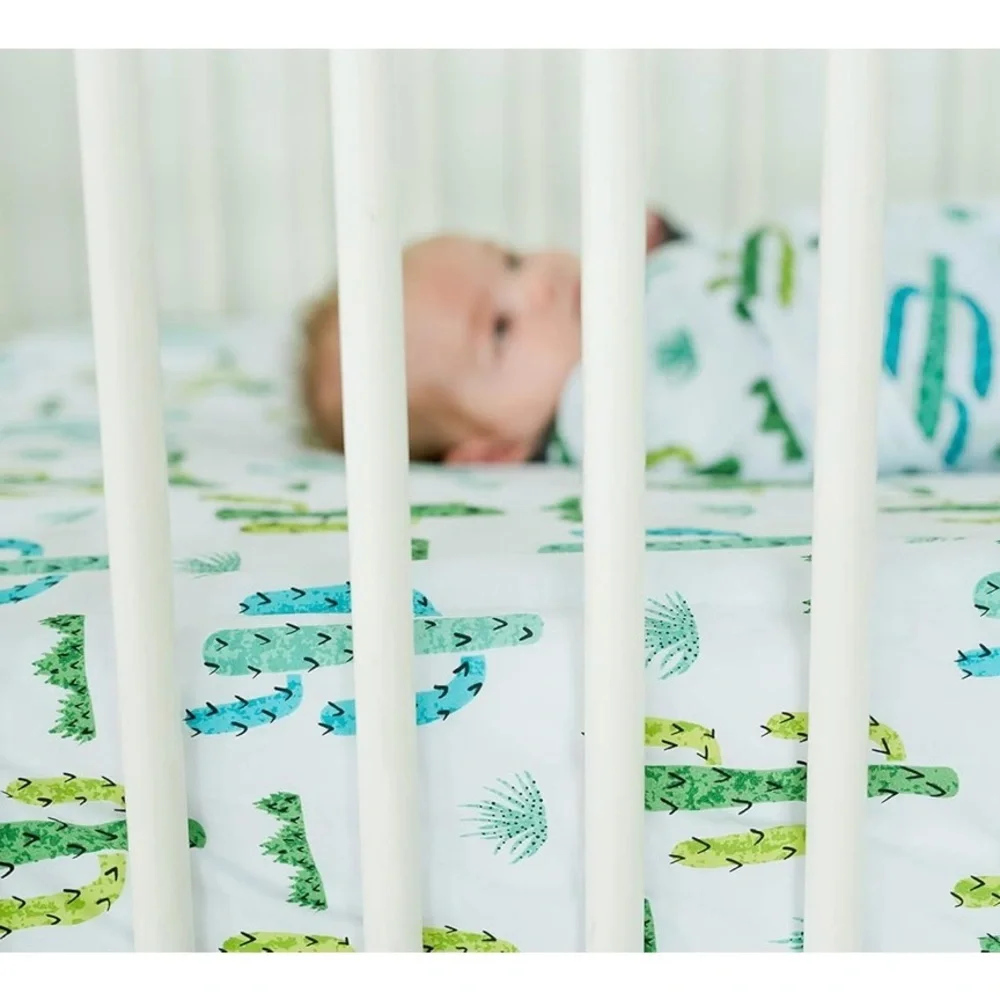 Addison Belle Cactus Pattern Fitted Sheet - Green and Blue